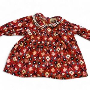 Maison Me Red Floral Baby Girl Dress with Lace Collar